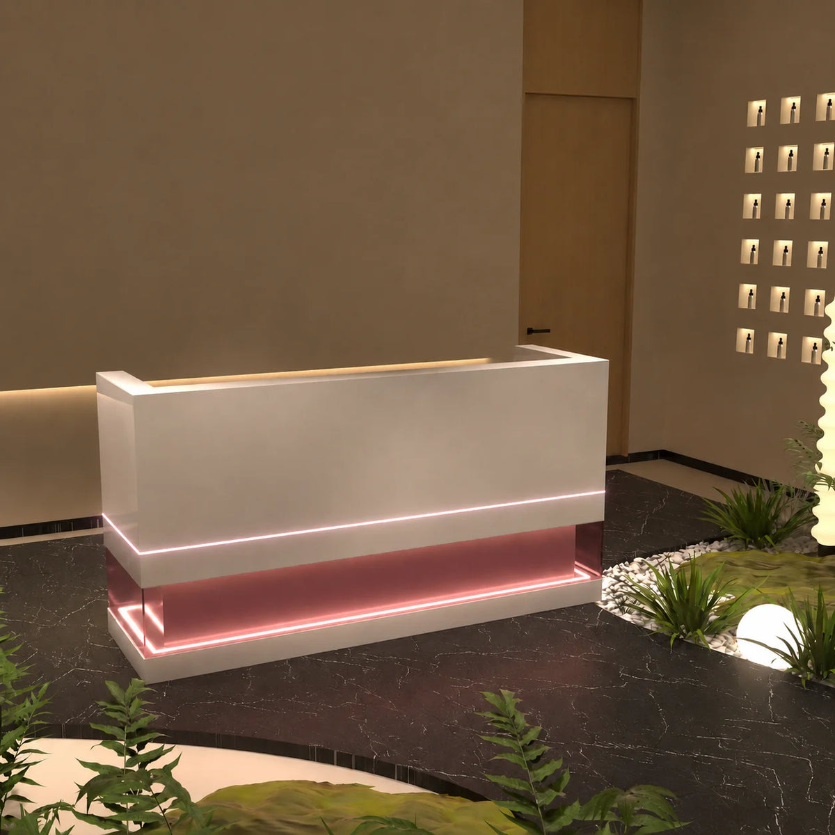Modern Beauty Salon Reception Counter with Integrated LED Lighting