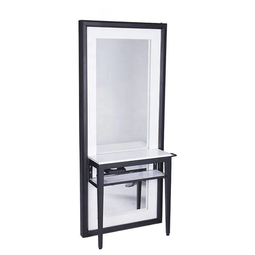 Modern LED Barber Mirror Station with Shelf