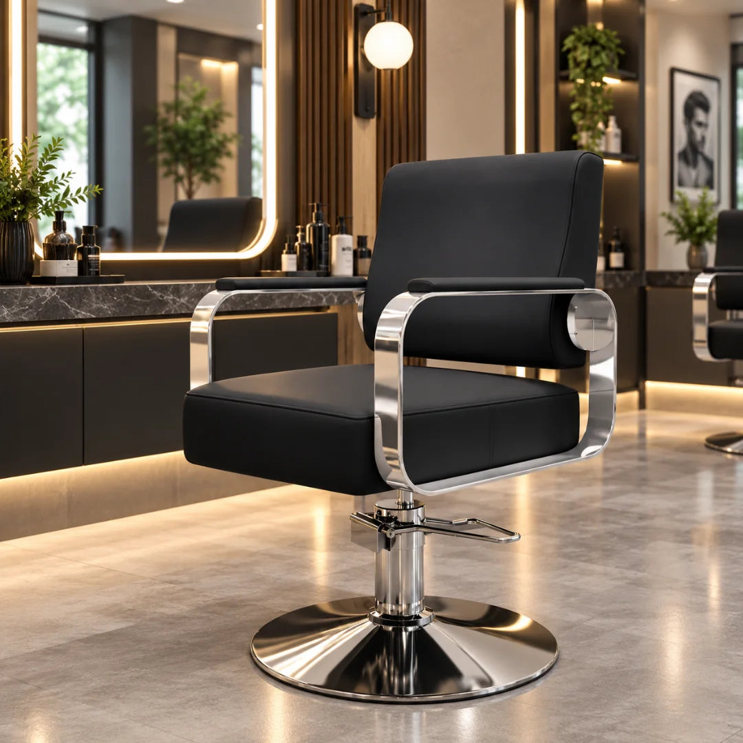 Hair Styling Chair with Polished Metal Base