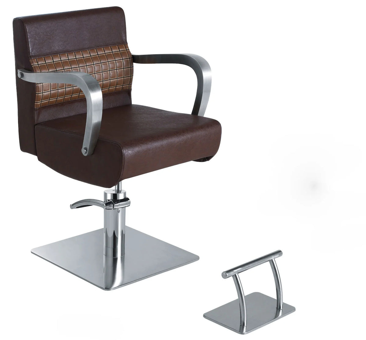 Brown Leather-Look Salon Chair with Quilted Backrest