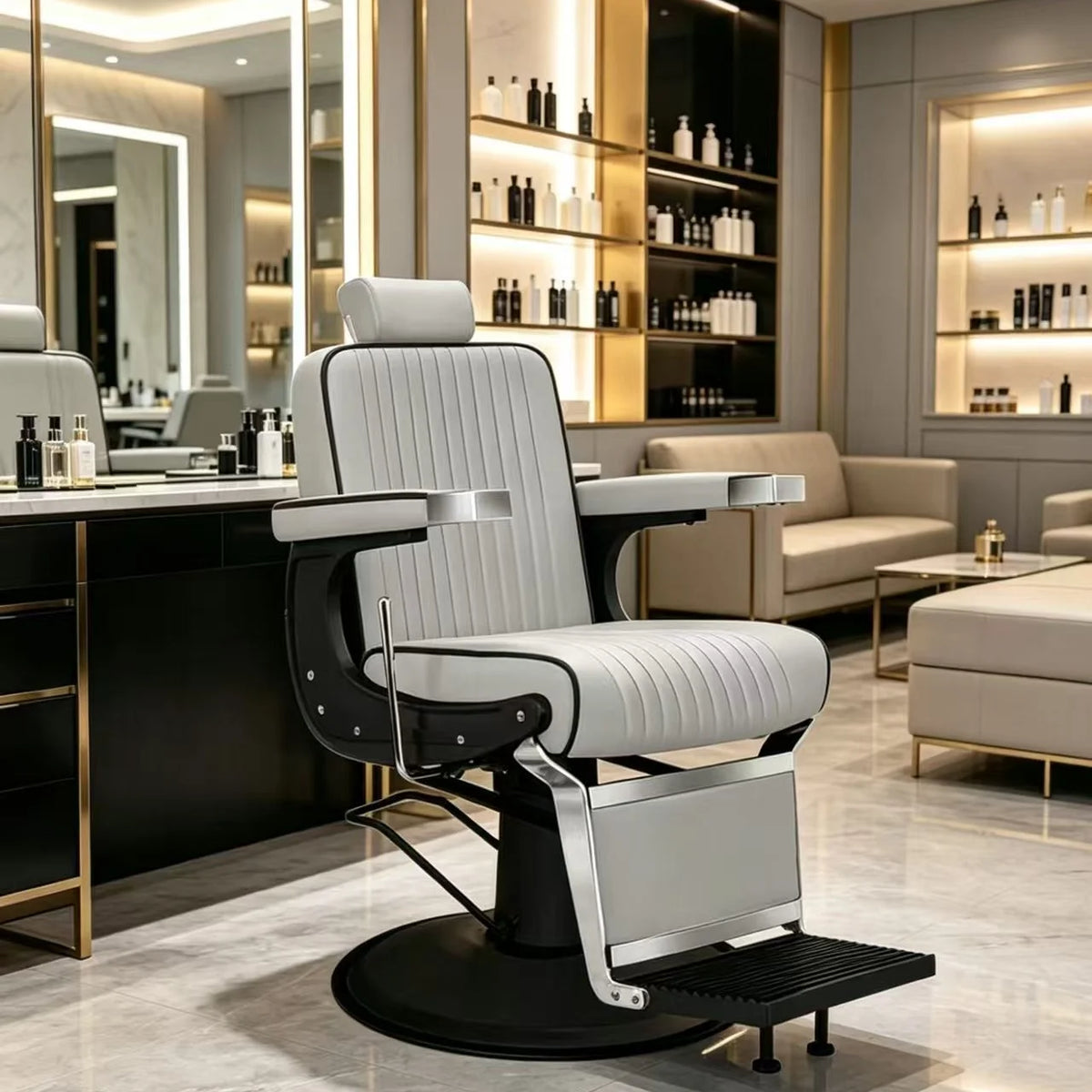 Classic Barber Chair with Leather-Look Upholstery
