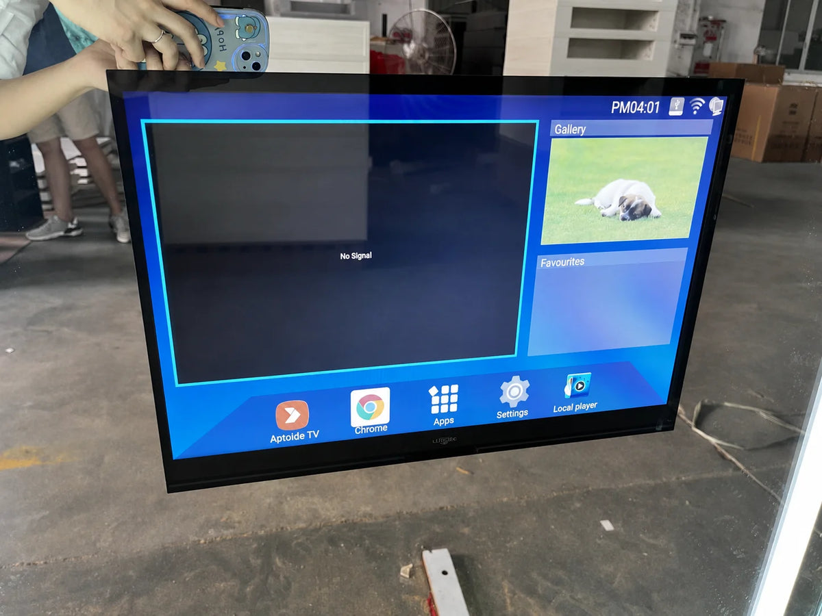 Full-Length Barber LED Mirror with Integrated TV & Storage