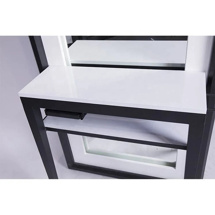 Modern LED Barber Mirror Station with Shelf