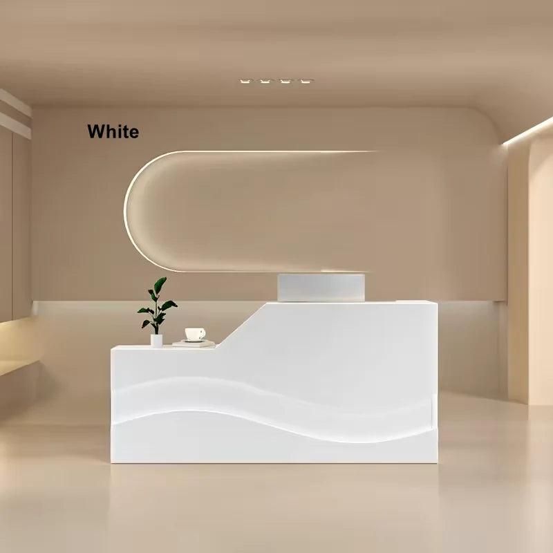 Modern Salon Reception Desk with Illuminated Wave Front