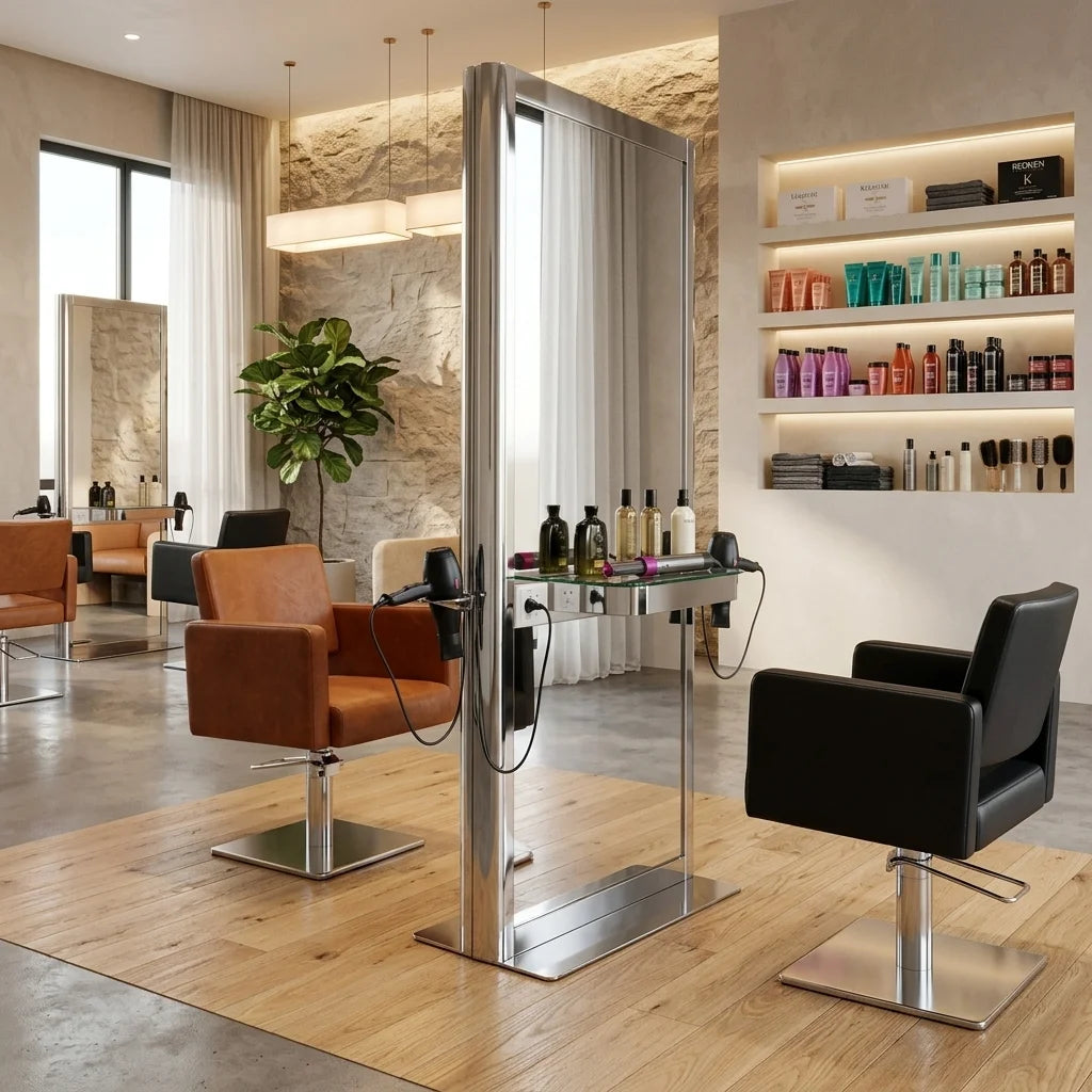 Chrome Plated Barber Mirror Station