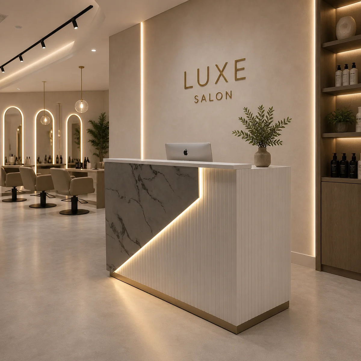 Custom Salon Reception Desk with LED Accent
