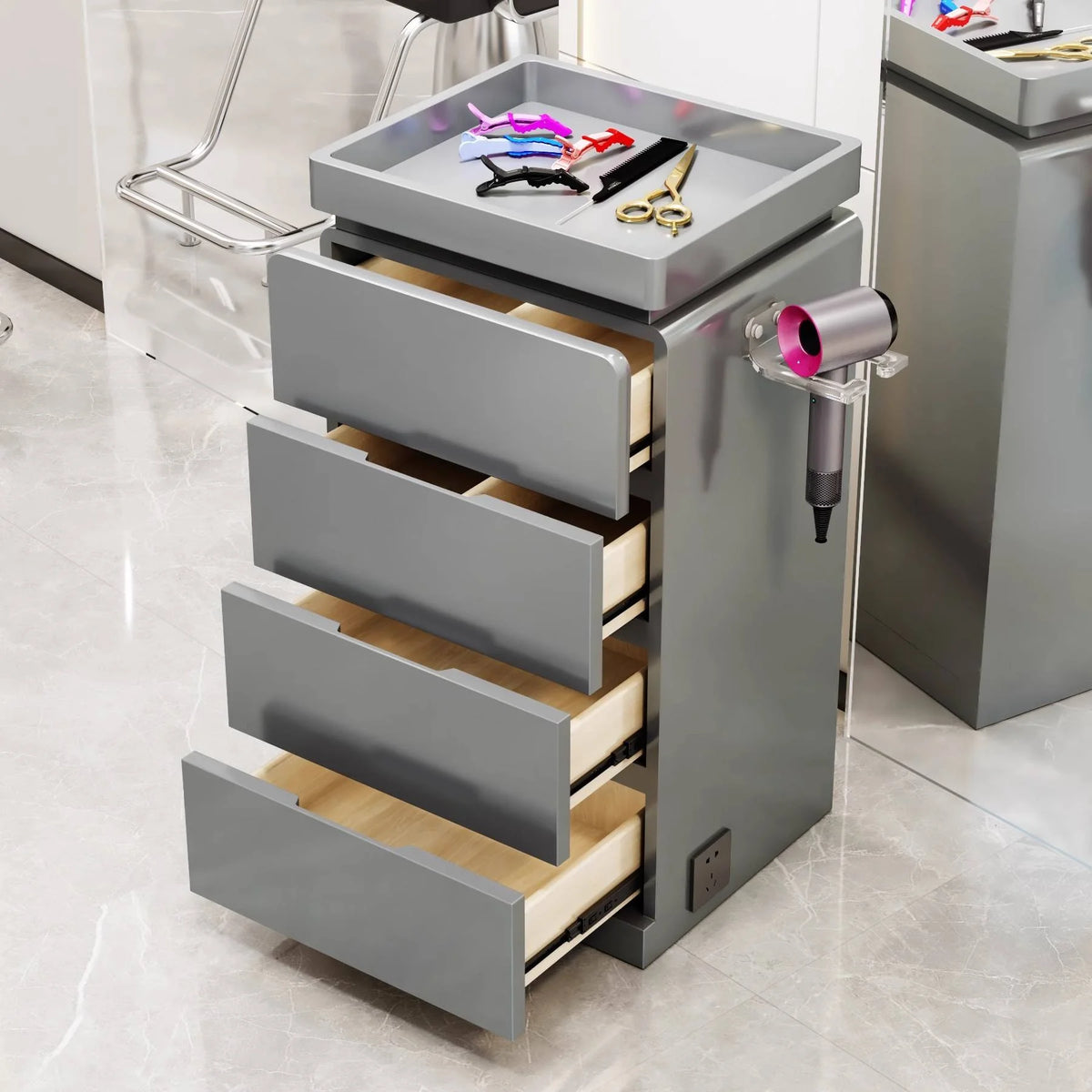 Elegant 4-Drawer Salon Trolley with Dryer Holder