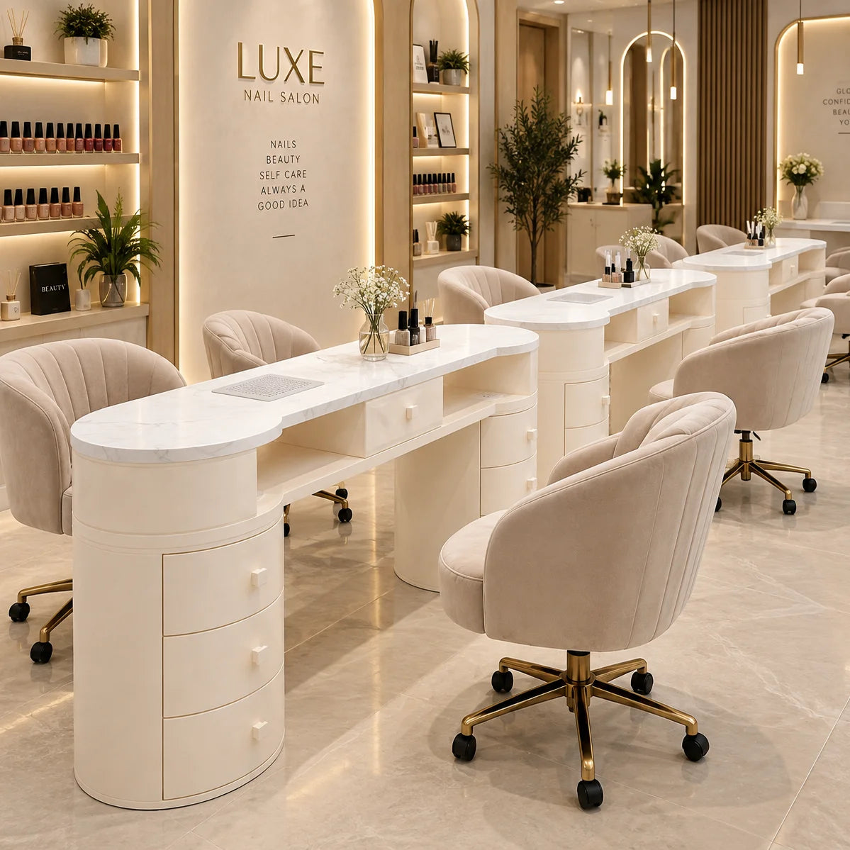 High-End Manicure Table with Storage Cabinets