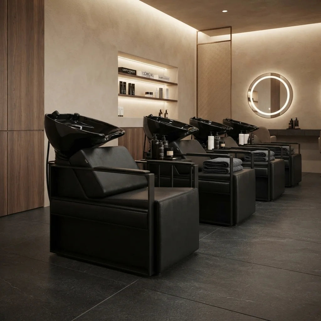 Salon Black Backwash Unit with Ceramic Shampoo Bowl