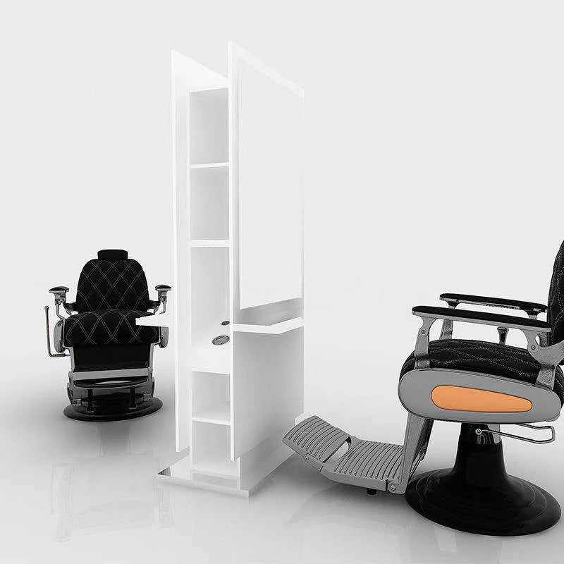 Modern Barber Styling Station with Integrated Shelving