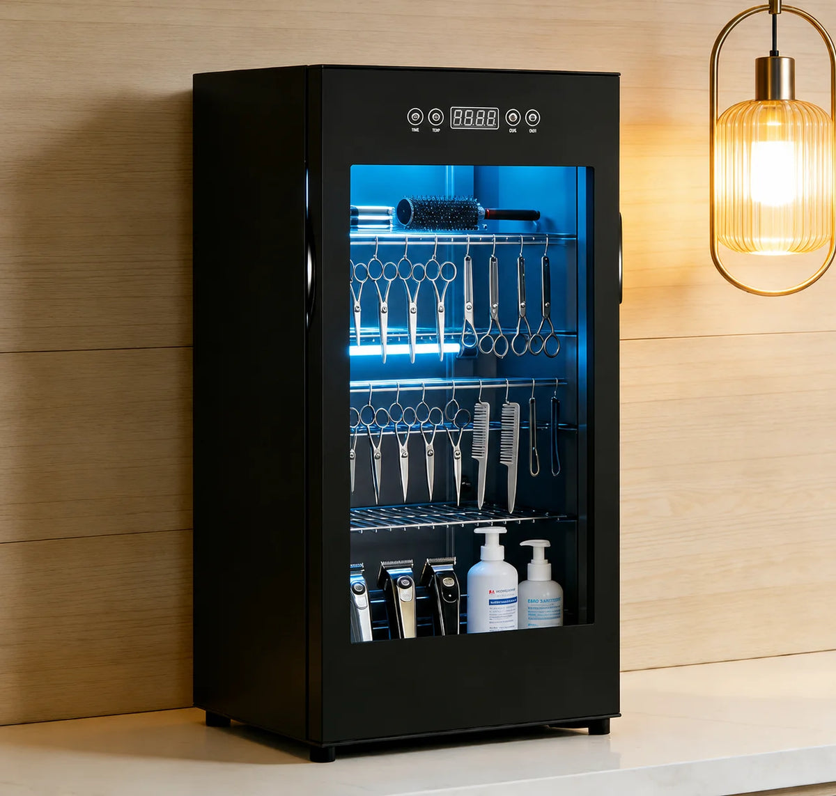 Black Barber & Salon Sterilization Cabinet