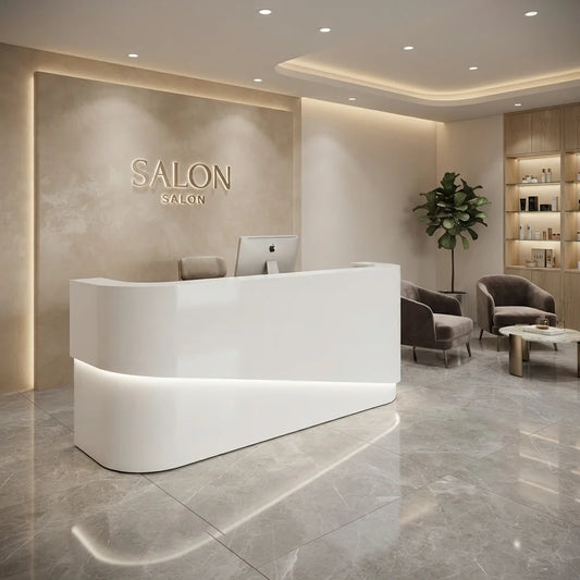 White Reception Counter for Beauty Salons