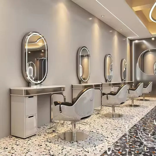 Barber Styling Station with Integrated LED Mirror