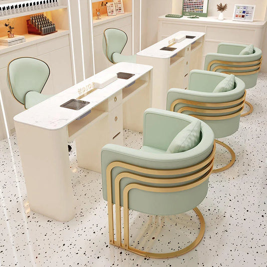 Upholstered Manicure Client Chair with Gold Metal Frame
