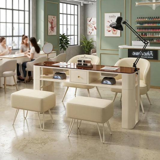 Nail Salon Table with Workstations and Storage
