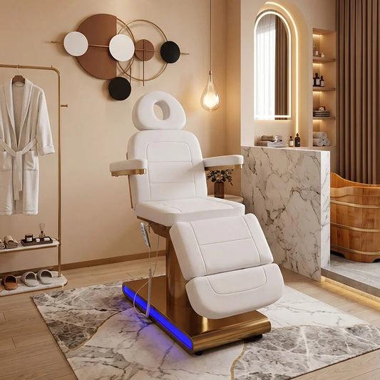 Electric Massage Treatment Bed with Gold Pedestal Base
