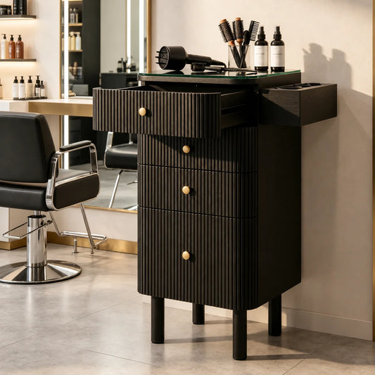 Salon Styling Cabinet with Glass Top & Tool Holders