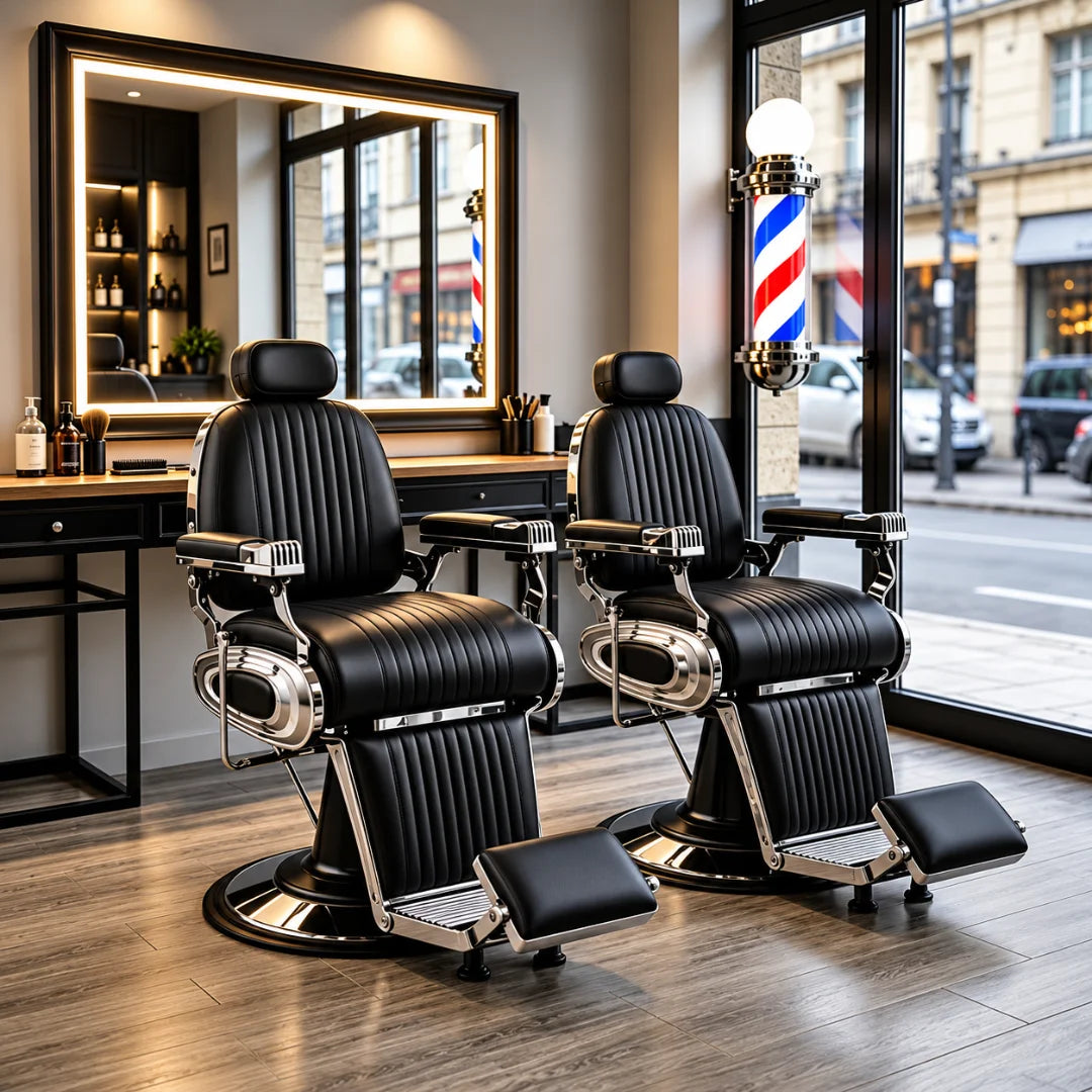 Classic Ribbed Black Theme Barber Chair