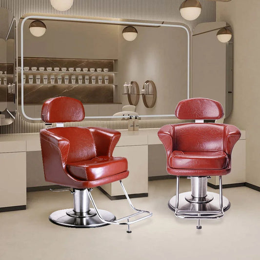 Burgundy Leather Upholstered Salon Styling Chair