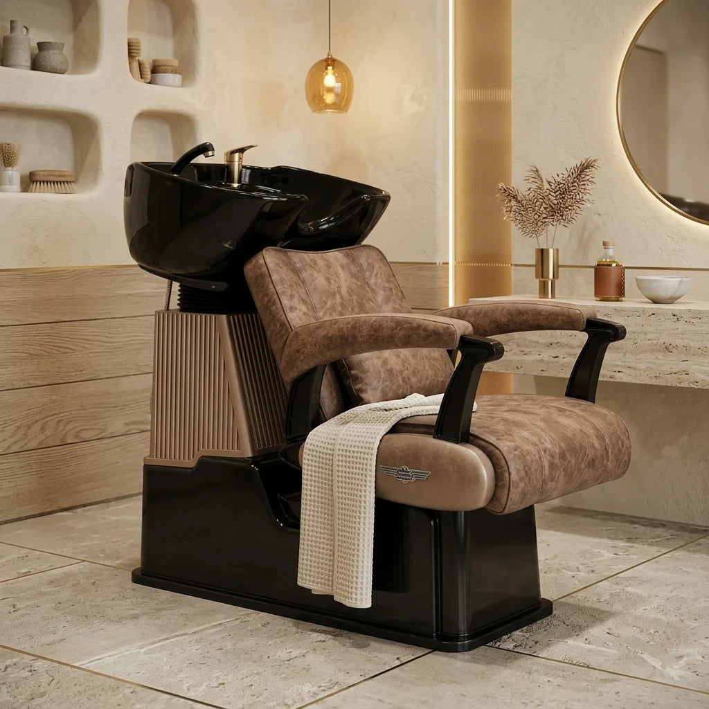 Salon Backwash Black Theme Chair with Shampoo Basin