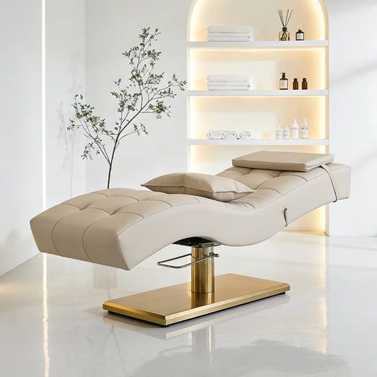 Tufted Spa Massage Table with Gold Pedestal Base