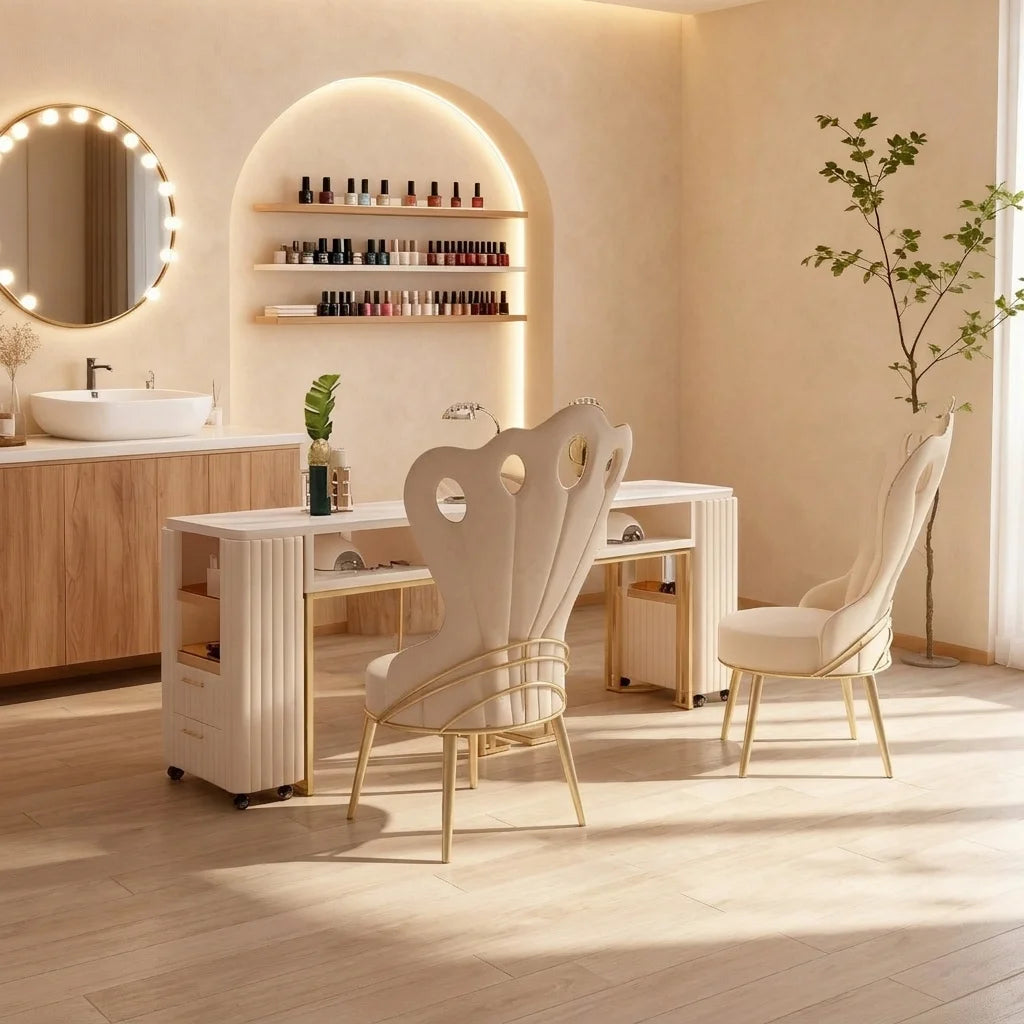 High-Back Nail Salon Manicure Chair with Decorative Cutouts
