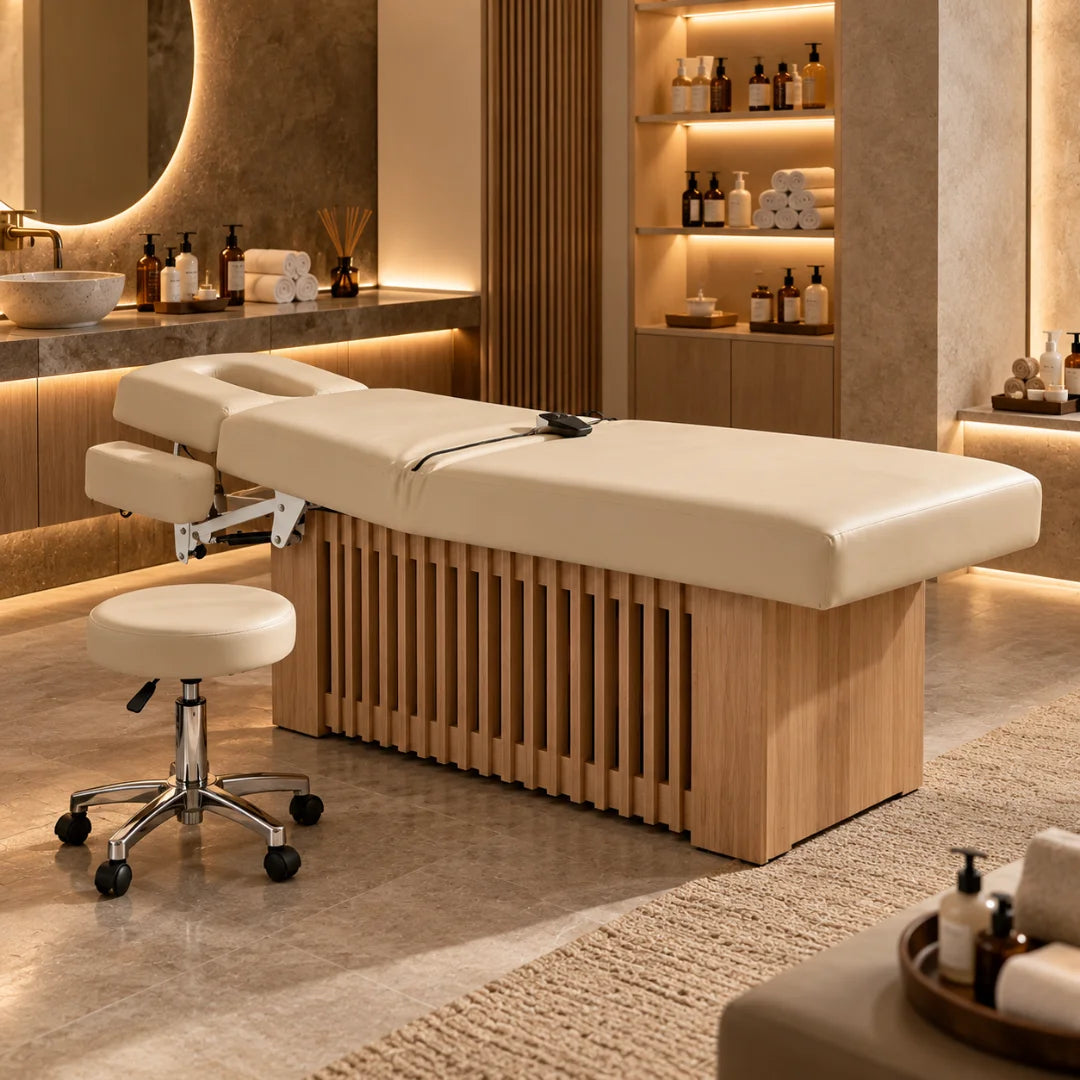 Wood-Finish Spa Massage Table with Padded Headrest