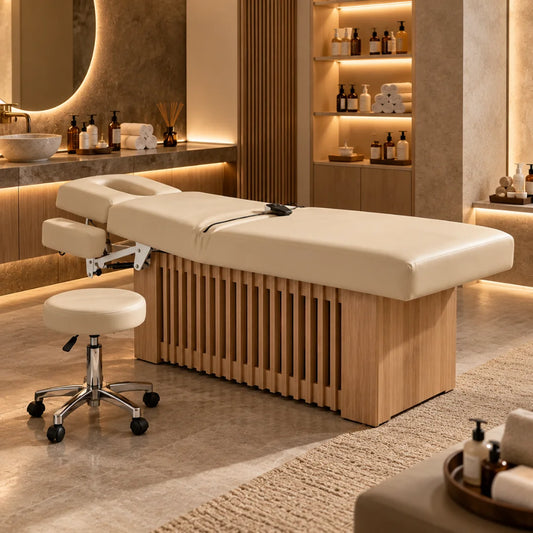 Wood-Finish Spa Massage Table with Padded Headrest