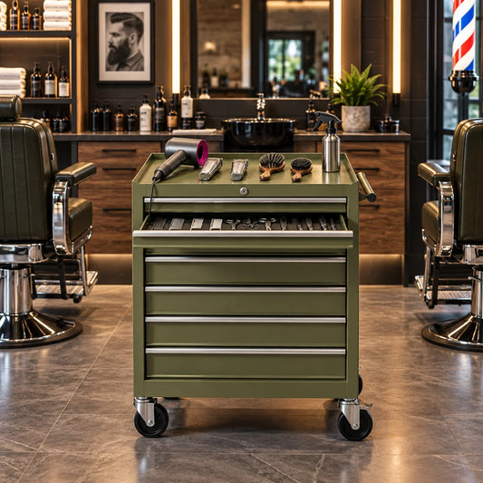 Rolling Barber Tool Cart with Drawers