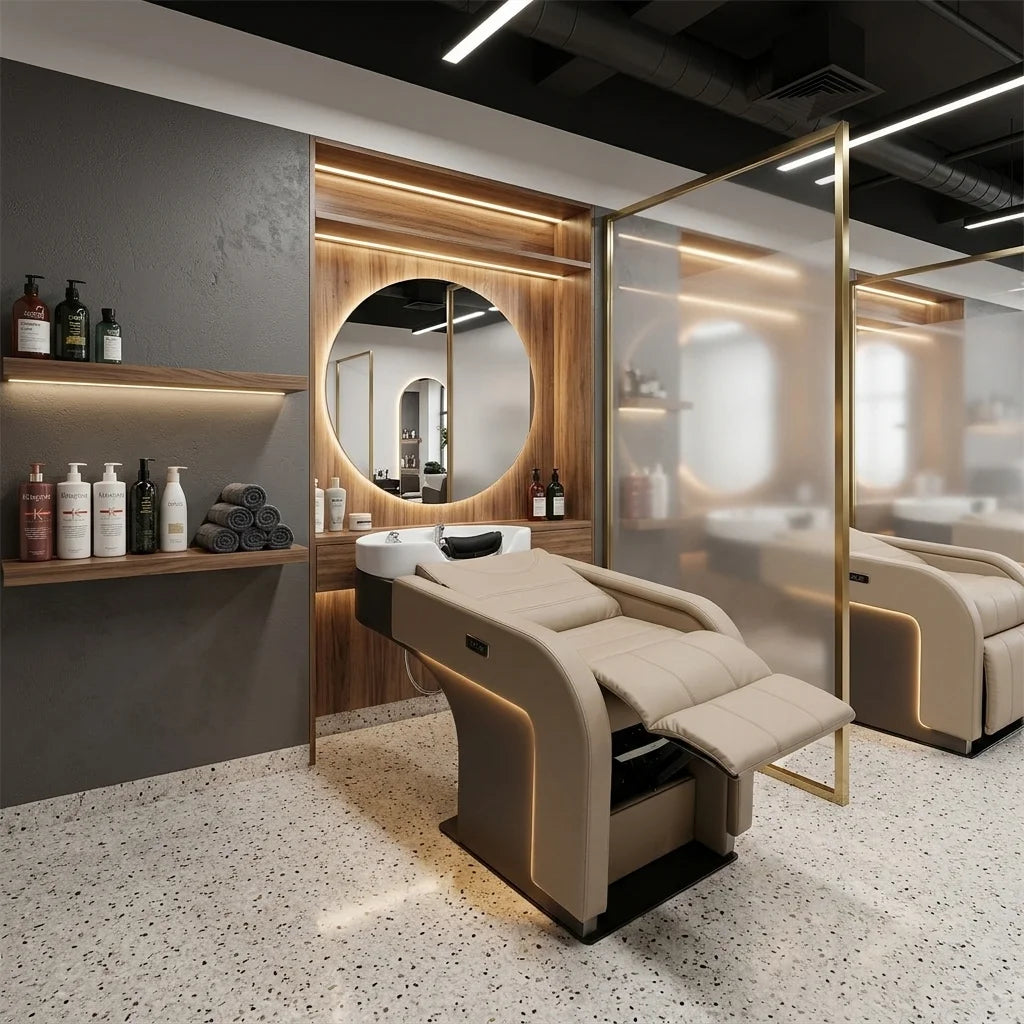 Reclining Salon Shampoo Chair with Integrated Basin