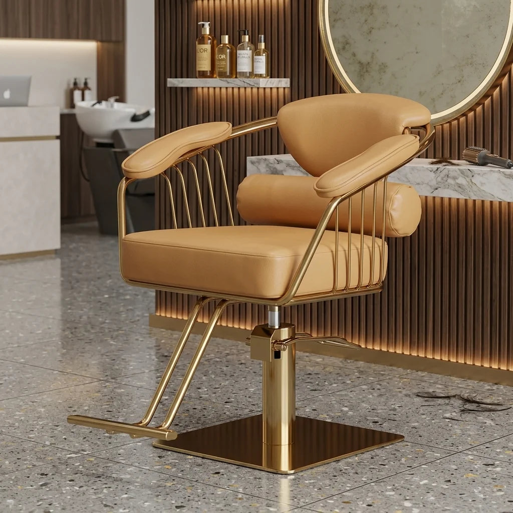 Barber Styling Chair with Gold Metal Frame
