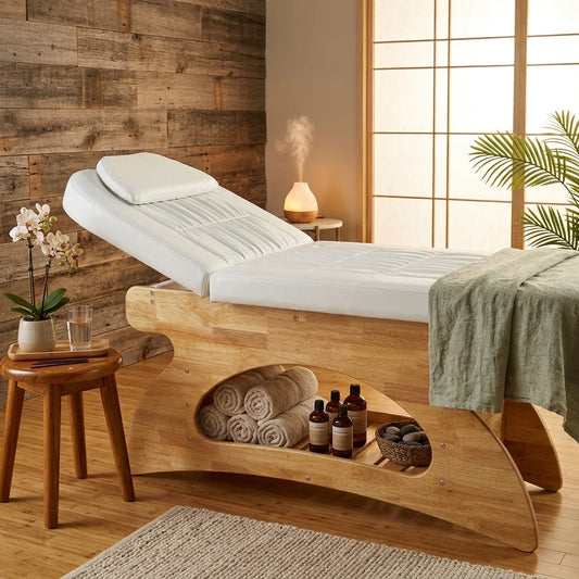 Spa Massage Bed with Natural Wood Base