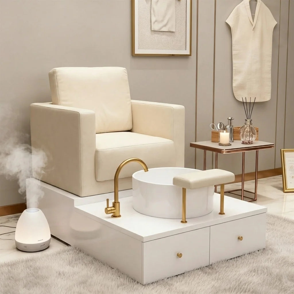 Cream Upholstered Pedicure Spa Chair
