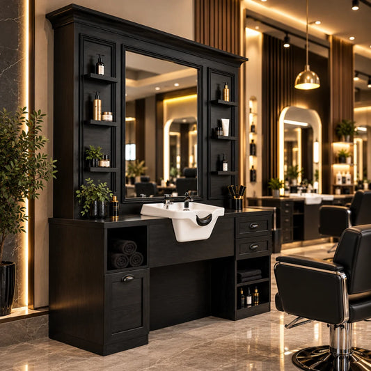 Barber Shampoo Cabinet with Mirror and Storage