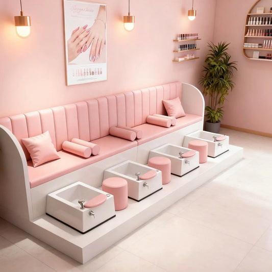 Four-Station Pedicure Bench with Integrated Foot Baths