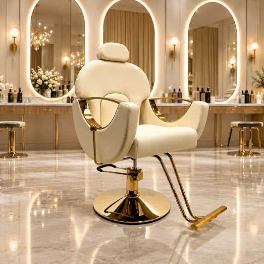 Ivory Salon Styling Chair with Gold Frame