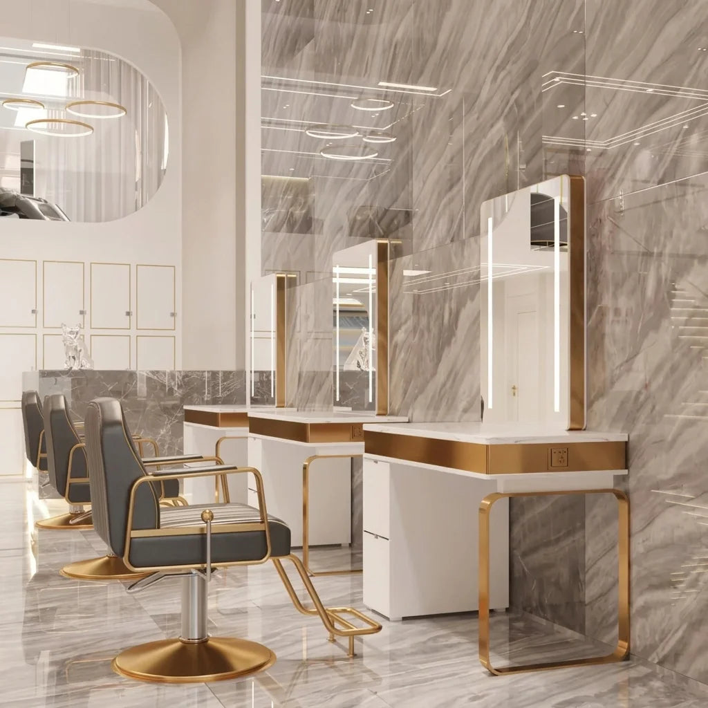LED Salon Styling Station with Storage Cabinet