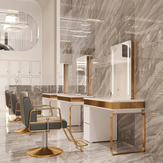 LED Salon Styling Station with Storage Cabinet
