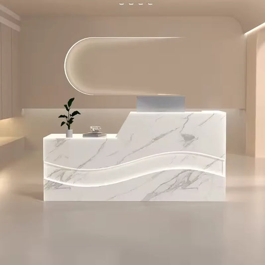 Modern Salon Reception Desk with Illuminated Wave Front