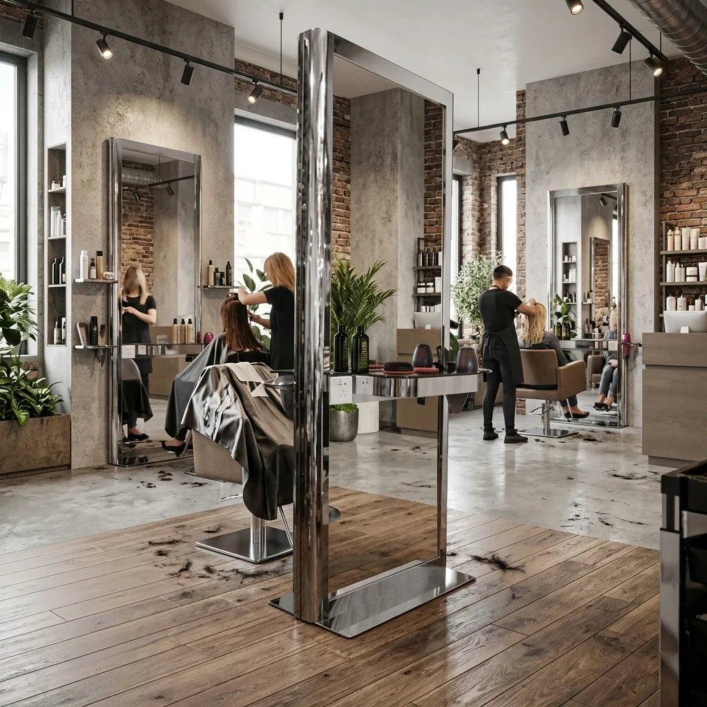 Chrome Plated Barber Mirror Station