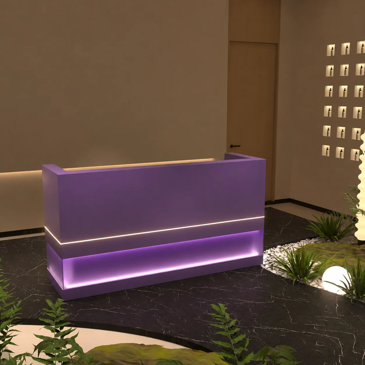 Modern Beauty Salon Reception Counter with Integrated LED Lighting