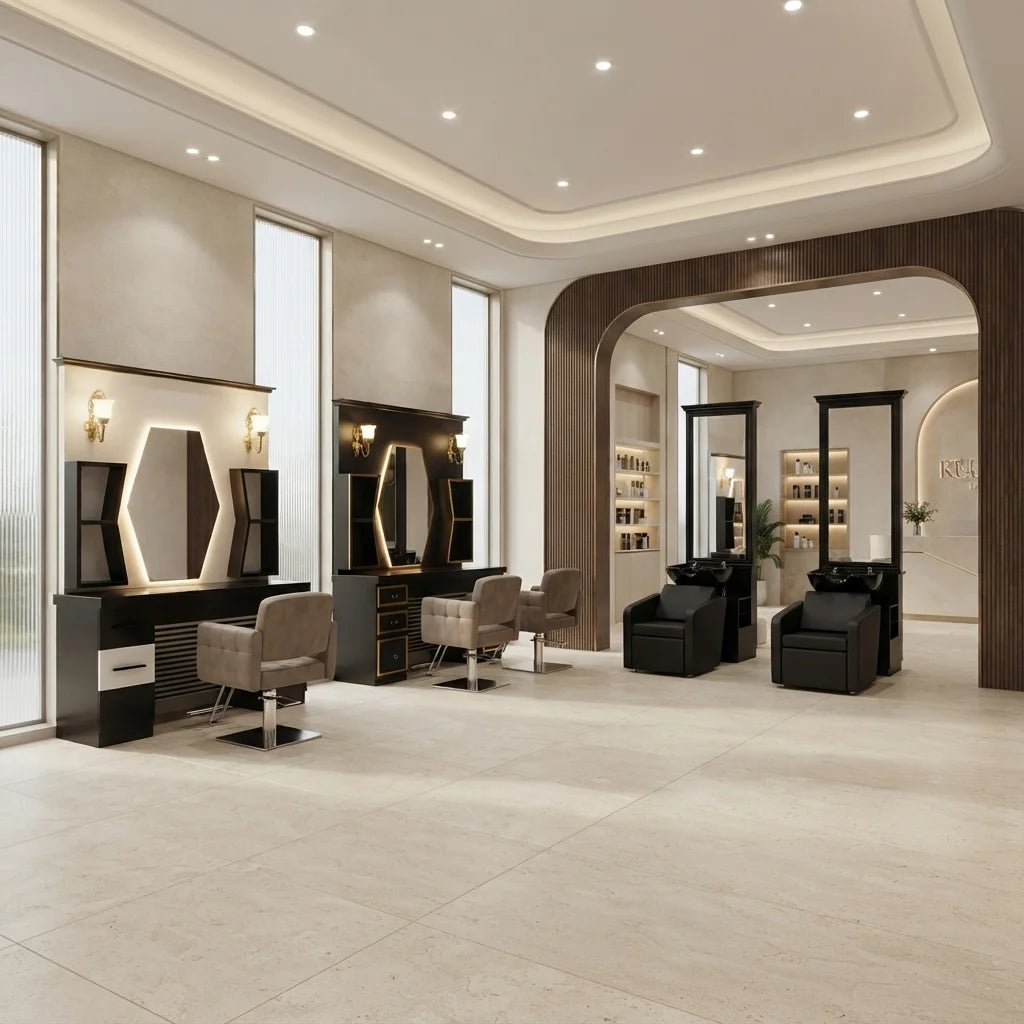 Custom Barber Styling Station with Mirror, Storage & Wash Basin Options
