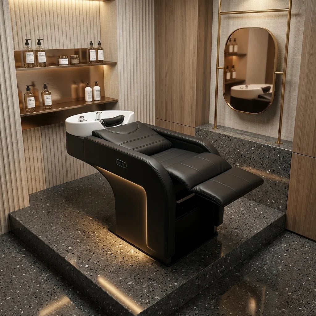 Reclining Salon Shampoo Chair with Integrated Basin