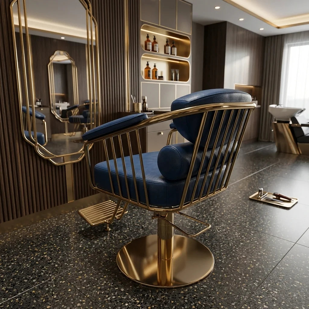 Barber Styling Chair with Gold Metal Frame