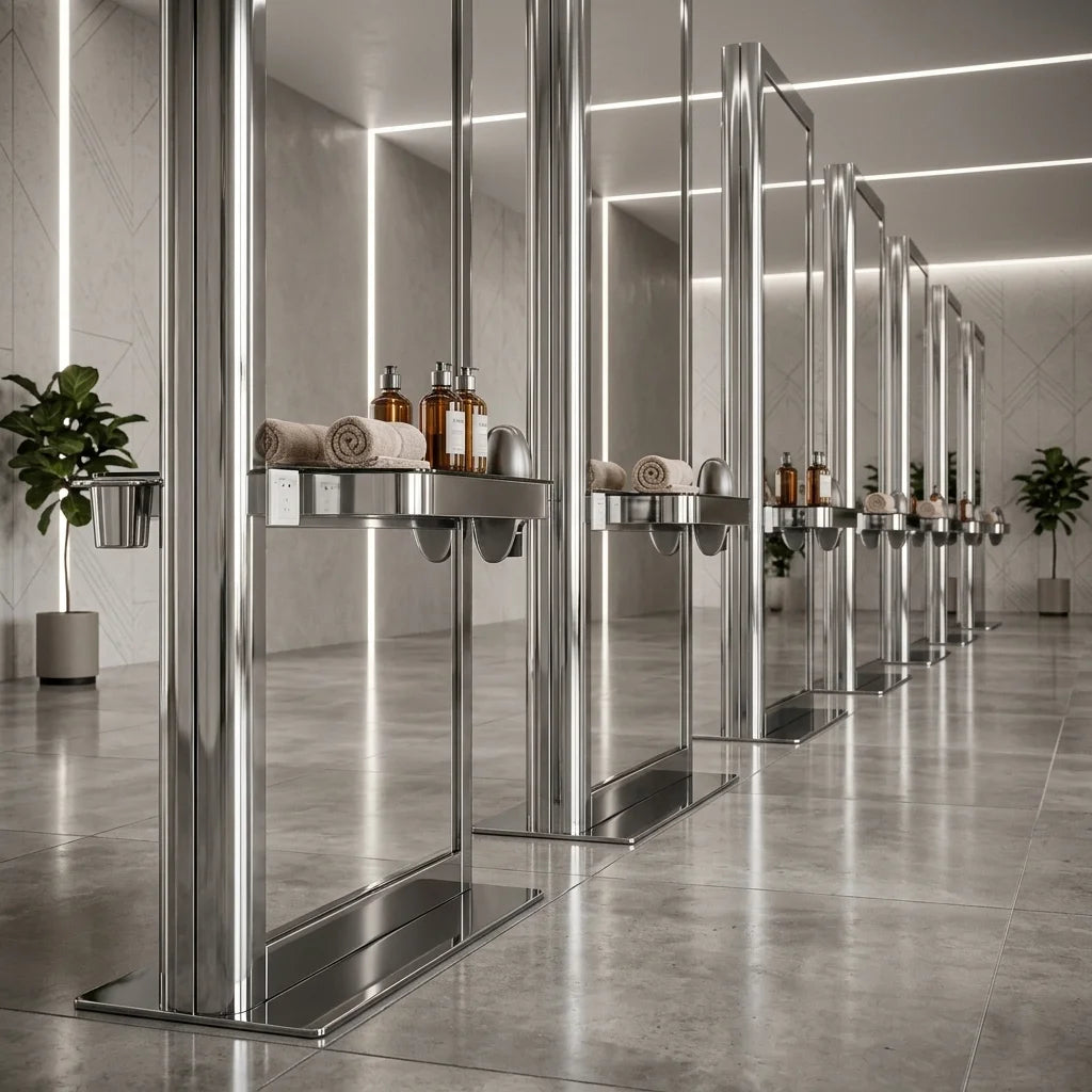 Chrome Plated Barber Mirror Station
