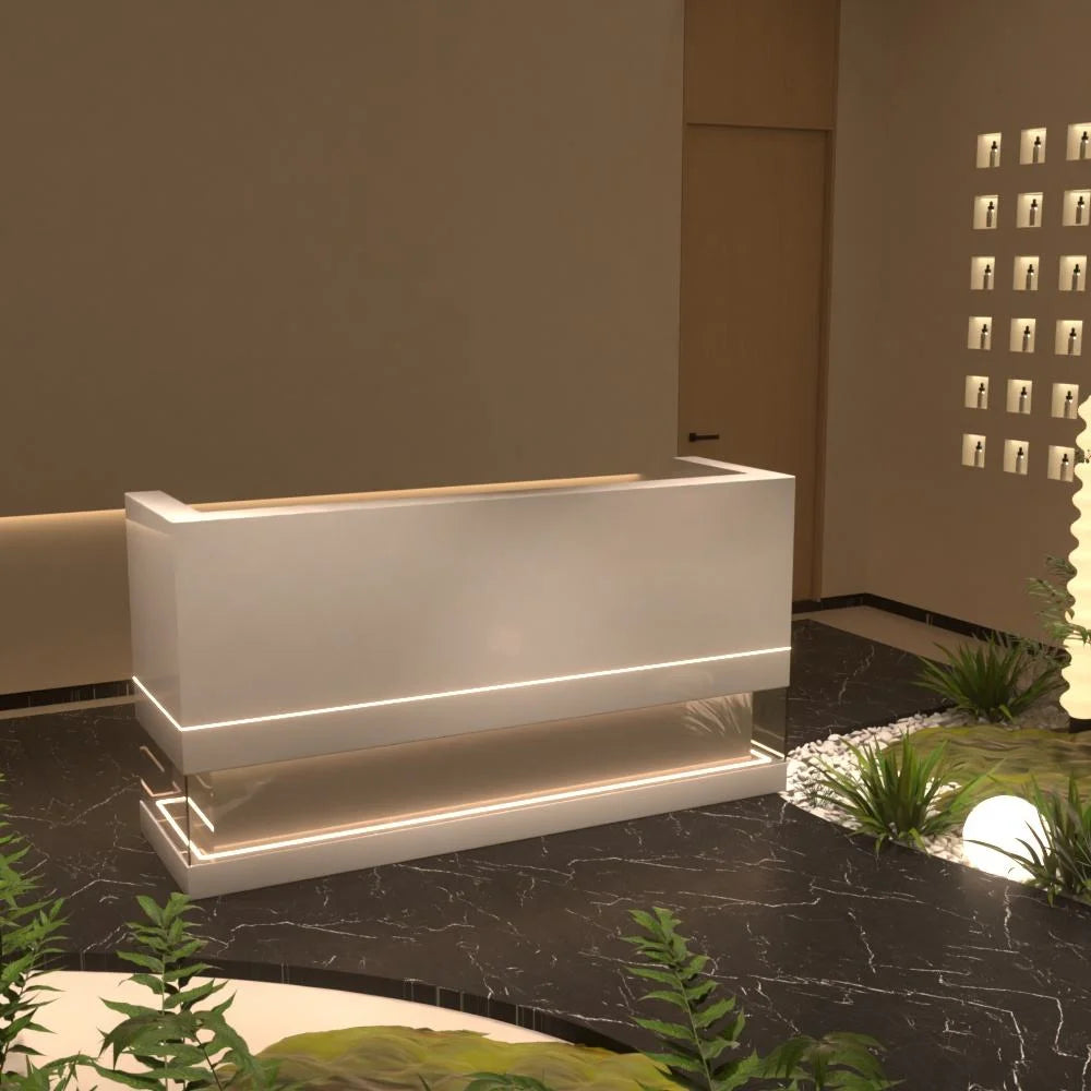 Modern Beauty Salon Reception Counter with Integrated LED Lighting