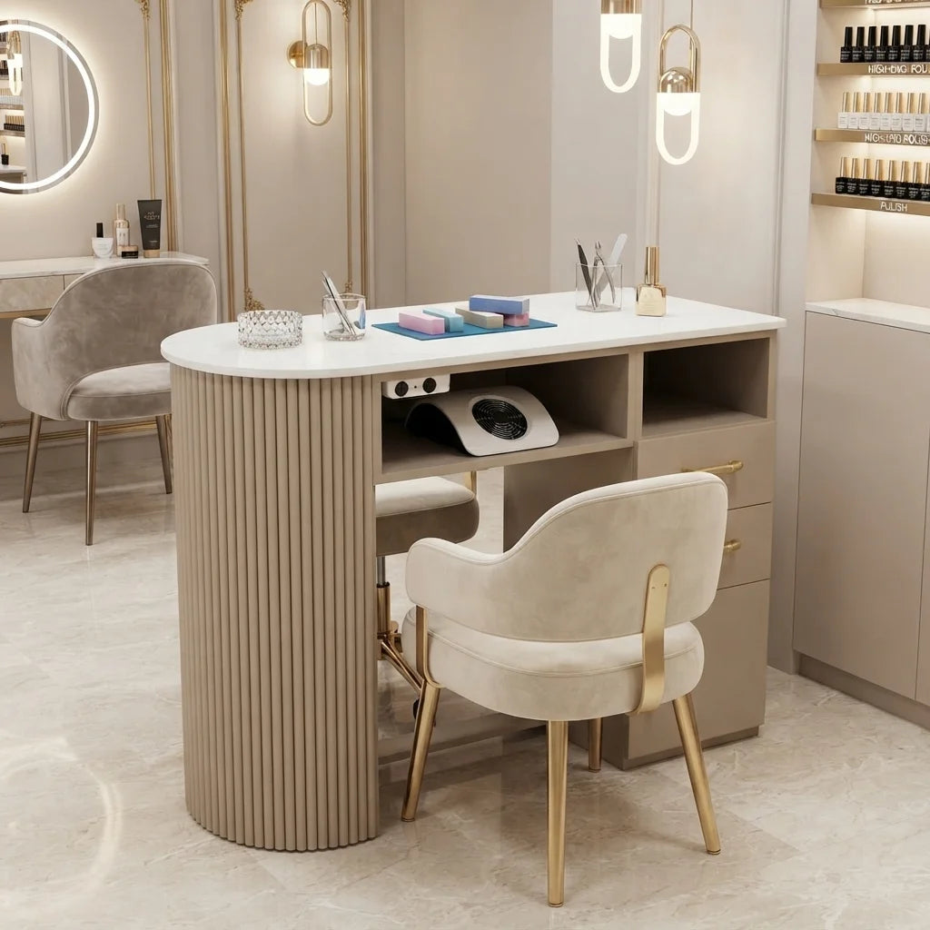Modern Manicure Station Table with Storage