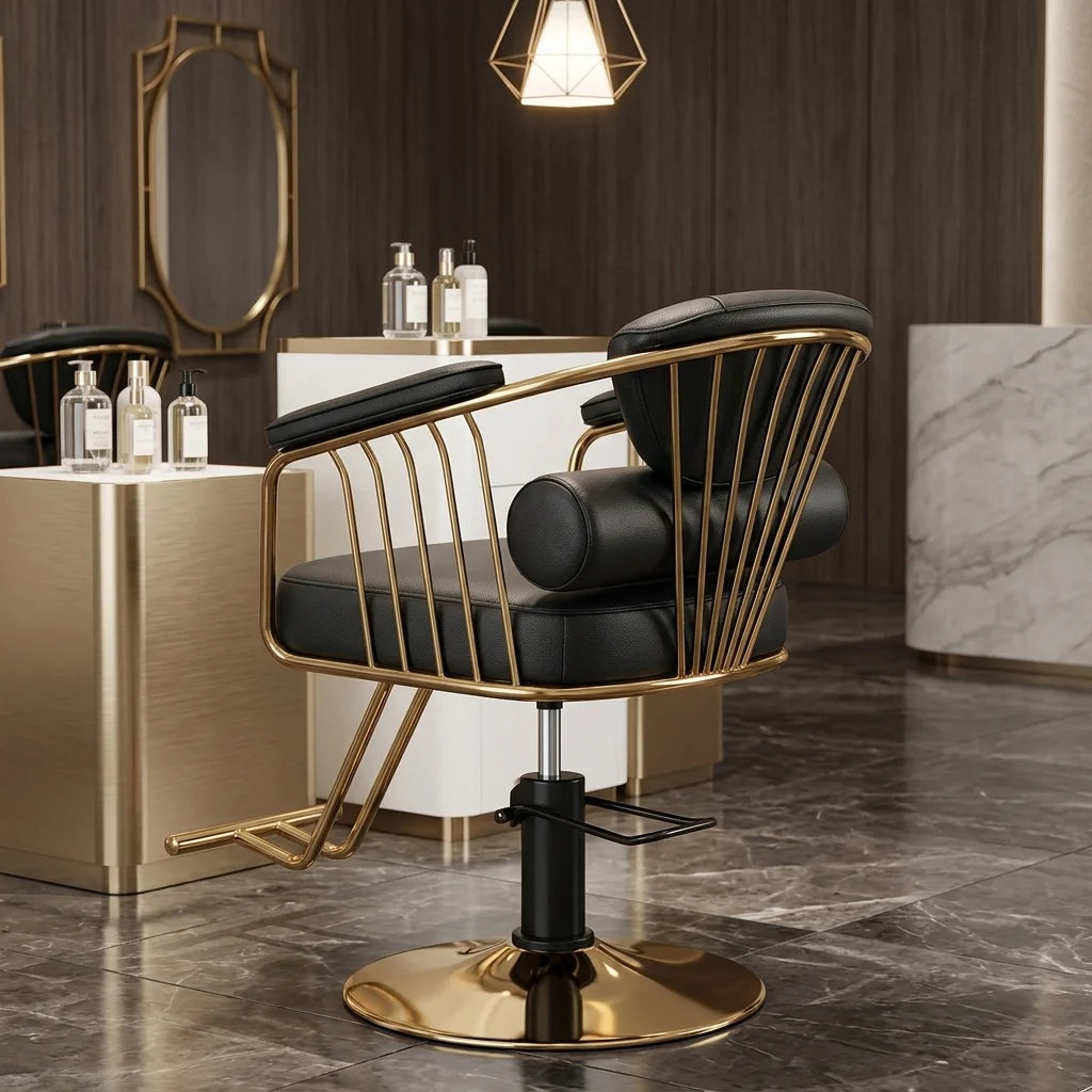 Barber Styling Chair with Gold Metal Frame