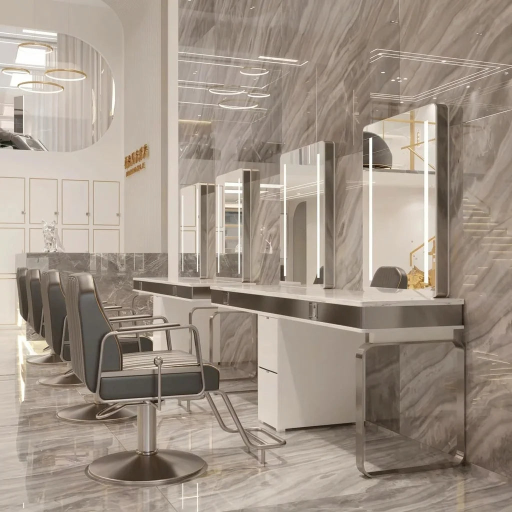 LED Salon Styling Station with Storage Cabinet