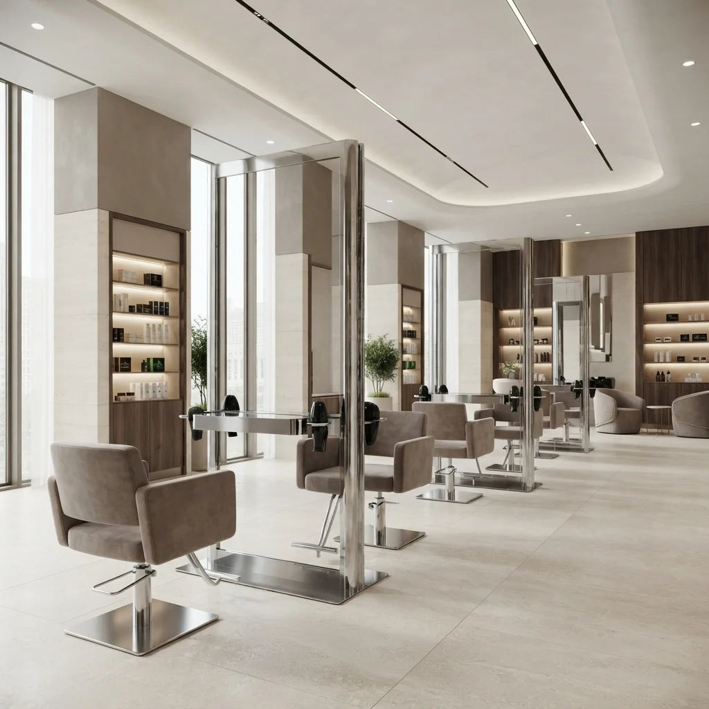 Chrome Plated Barber Mirror Station